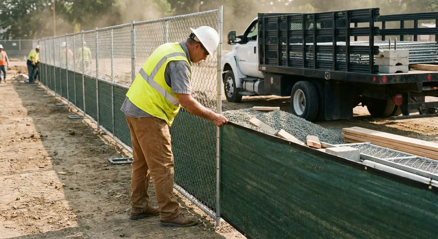 Privacy windscreen installation on construction fence in Smyrna, GA