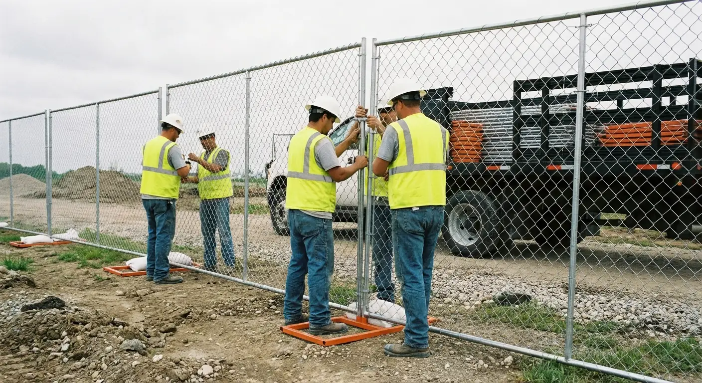 Cobb County Temp Fencing team installing temporary fencing in Smyrna, GA