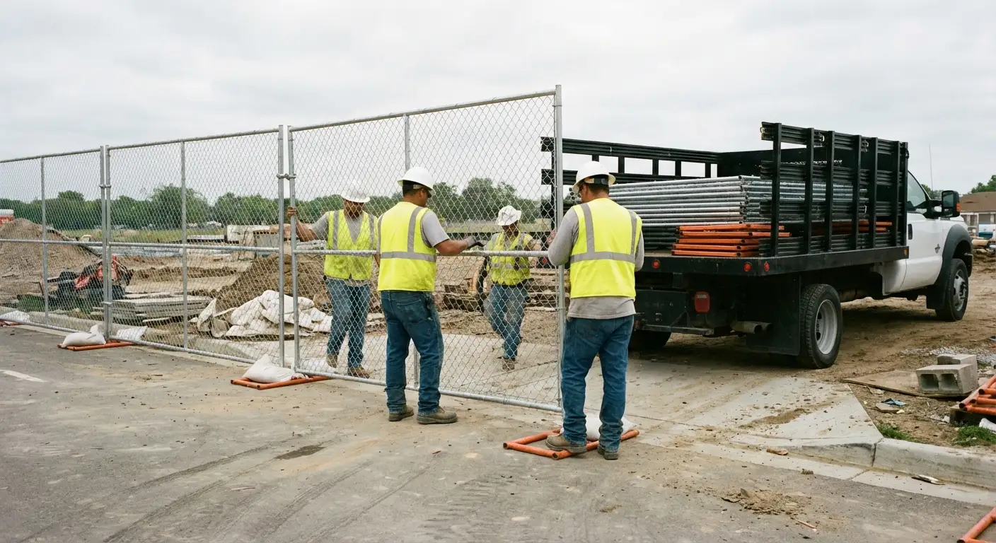 Cobb County Temp Fencing team securing a construction site perimeter in Smyrna, GA